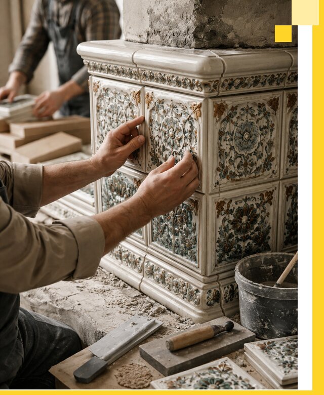 Изразцовые камины под ключ в Прокопьевске: проект и монтаж