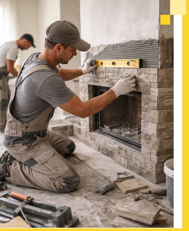 Облицовка каминов в Прокопьевске, монтаж и отделка натуральным камнем