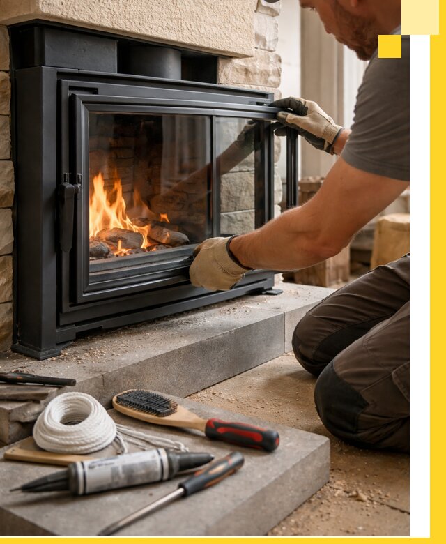 Производство, монтаж и доставка каминов со стеклом в Прокопьевске