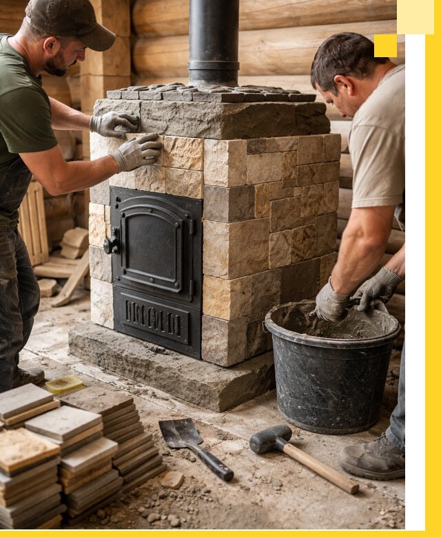 Облицовка банной печи под ключ в Прокопьевске: камень и плитка