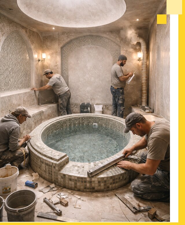 Профессиональное строительство хамама с бассейном в Прокопьевске под ключ