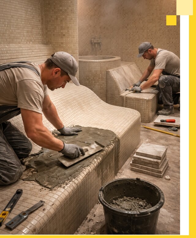 Лежаки для хамама под ключ в Прокопьевске, проект и монтаж