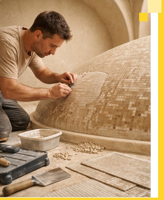 Профессиональная укладка мозаики для хамама под ключ в Прокопьевске